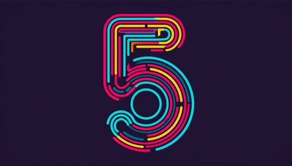 Poster - A vibrant, stylized number 5 made of colorful lines against a dark background, emphasizing modern design and creativity.