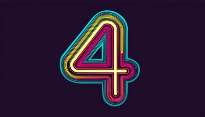 Poster - A vibrant, stylized number 4 with colorful outlines set against a dark background, showcasing modern graphic design.