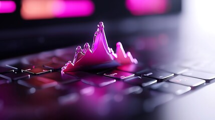 Poster - Abstract pink graph on laptop keyboard, depicting growth, progress, or success in business or finance.