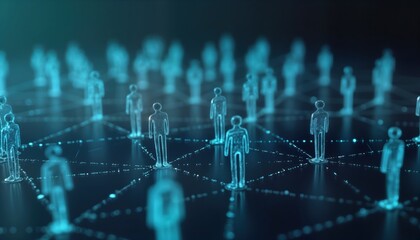 Poster - Abstract digital representation of professional networking, business connections. Transparent figures interconnected by network suggest global business communications. Modern tech solutions link