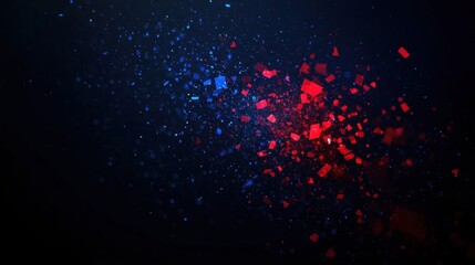 Wall Mural - Abstract explosion of red and blue particles in dark space