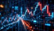 © Alfi - Abstract glowing big data forex candlestick chart on blurry city backdrop. Trade, technology, investment and analysis concept