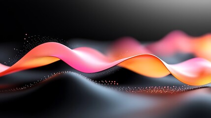 Wall Mural - Abstract wavy pink and orange forms on dark background with particles.