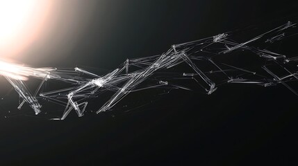 Fototapete - Abstract white lines and shapes on black background with lens flare.