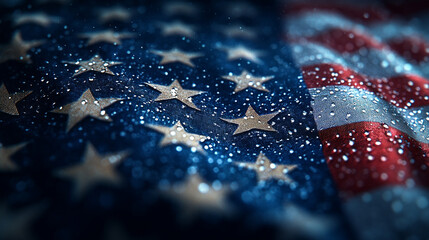 Poster - Stars and stripes glisten with droplets in a patriotic display of American pride