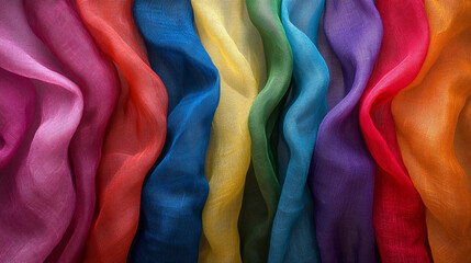 Poster - Colorful draped fabrics arranged in vibrant waves creating a visual feast for design enthusiasts