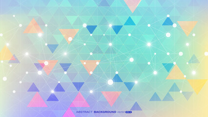 Wall Mural - Abstract colorful background with bright network of connected dots and lines overlaying on pastel triangle grid