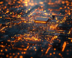 Poster - Advanced microchip design, semiconductor concept with glowing connections, futuristic technology and electronics, cuttingedge computer engineering, hightech, ultradetailed, 8K