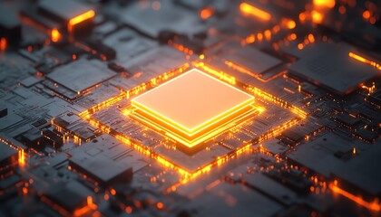 Leinwandbilder - Detailed microchip and semiconductor technology concept, advanced computer engineering, hightech electronic industry, glowing pathways and circuits, modern design, high clarity