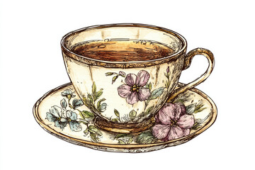 Wall Mural - vintage tea cup with floral design, perfect for tea lovers