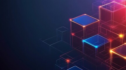 Abstract Neon Cubes Digital Art Design