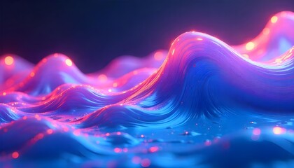Fototapete - An abstract fluid iridescent holographic wave in motion, featuring vibrant neon colors that flow seamlessly across the design