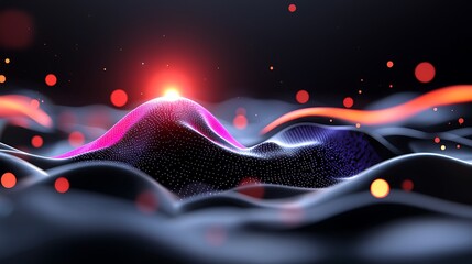 Fototapete - Abstract glowing landscape with vibrant colors and particles.