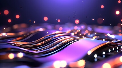 Poster - Abstract purple and gold metallic waves with bokeh lights.