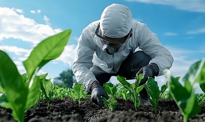 Poster - Crop Researcher Analyzing Agricultural Growth in a Fertile Field, showcasing dedication to sustainable farming practices and innovation in agriculture