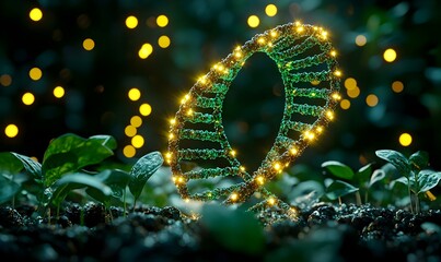 Poster - DNA Helix in a Biological Setting, a vibrant depiction of a DNA structure intertwined with cellular elements, highlighting life's intricate design.
