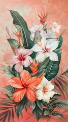 Wall Mural - Wallpaper flower bushes hibiscus graphics blossom.