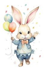 Wall Mural - Cute rabbit celebration drawing holding.