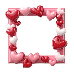 Poster - A pink frame is adorned with numerous glossy red and pink hearts creating a romantic and festive design.