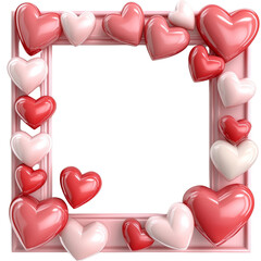 Poster - A pink frame decorated with many shiny red and pink hearts provides a romantic background.
