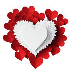 Poster - A large white paper heart is surrounded by numerous smaller red paper hearts creating a visually appealing design.