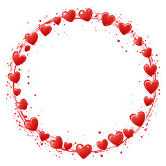 Poster - A circular frame composed of red hearts and paint splatters on a white background ideal for Valentine's Day designs.