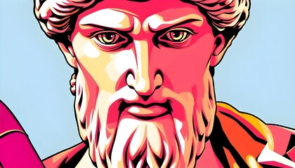 Fototapete - An interpretation of the ancient David sculpture's face in a vibrant pop art style, featuring bold colors, sharp outlines, and graphic elements 