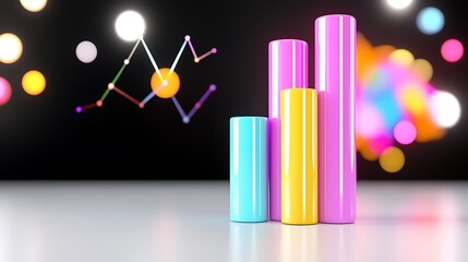 Poster - Colorful 3D bar graph chart with bokeh background.