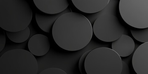 Poster - Abstract 3D rendering of black circular shapes on a dark background, showcasing a modern and minimalist geometric design.