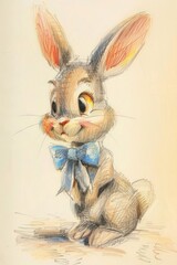 Wall Mural - Easter bunny character drawing sketch animal.