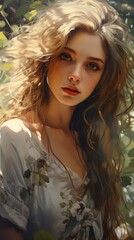 Wall Mural - Beautiful summer portrait adult photo.