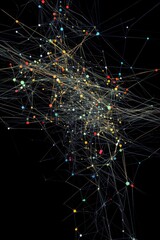 Poster - This image features a dynamic and colorful representation of connected data points, showcasing intricate relationships in a vibrant network.