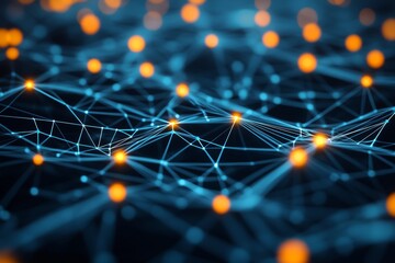 Poster - Isometric Visualization of Data Points with Connections in a Digital Network Background