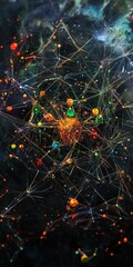 Poster - This abstract artwork illustrates a vibrant digital network, showcasing colorful connections and data flow in a dynamic layout.