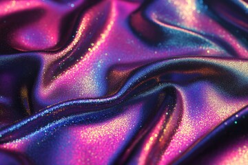 Poster - Iridescent Fabric Texture with Shimmering Purple and Blue Waves