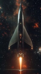 Wall Mural - space ship is flying through the sky with a bright orange trail behind it. the image has a futuristi