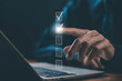 © VRVIRUS - tick mark evaluation in the options check form online on a laptop. checklist concept, task audit in a list of documents. verify task detail business, process order. tick the checkmark in the survey it