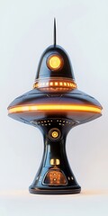 Wall Mural - a black and orange spaceship with a yellow light on top. it is a ufo. it is on a white background