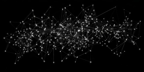Poster - Abstract Connective Nodes in a Dark Silhouette Network Creating a Dynamic Data Visualization Background