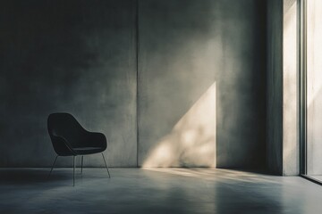 Wall Mural - a black chair sits in a room with a wall and a window
