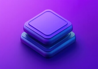 Poster - Two stacked square purple 3D blocks.