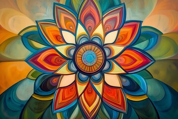 Poster - colorful flower with a blue center. the flower is surrounded by a blue background. the flower is ver