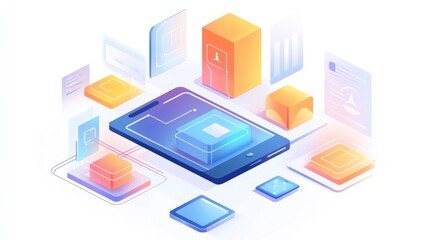 Modern Mobile Technology and Data Integration: A Futuristic Isometric Illustration