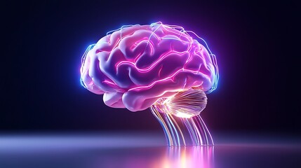 Poster - Illuminated 3D human brain model with glowing neural pathways.