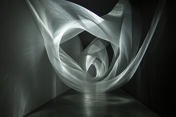 Poster - Discover an ethereal tunnel filled with soft light flows that create an immersive abstract experience. This captivating installation invites exploration of space and form.