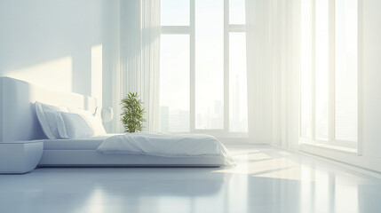 Canvas Print - Minimalist luxury bedroom with oversized bed and soft textures