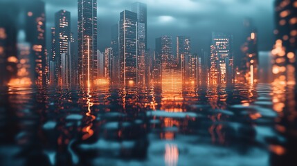 Sticker - Futuristic city illuminated by glowing reflections