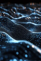 Poster - discover a mesmerizing abstract background featuring flowing data streams with shimmering particles,