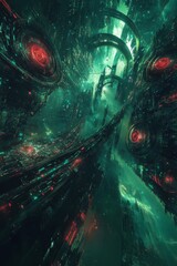 Poster - Experience a mesmerizing dreamlike scenario showcasing vibrant data streams and intricate patterns in a futuristic landscape, evoking a sense of exploration and innovation.