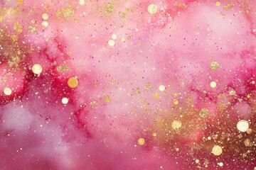 Poster - This vibrant abstract background features soft pink hues adorned with golden sparkles, creating a dreamy and enchanting atmosphere perfect for various design projects.